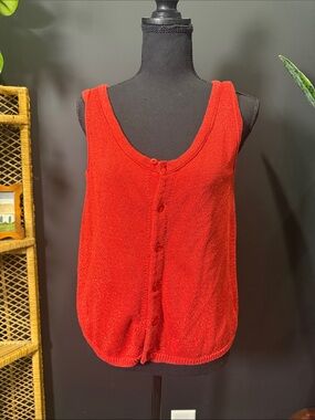 Red Button-Front Knit Tank Top